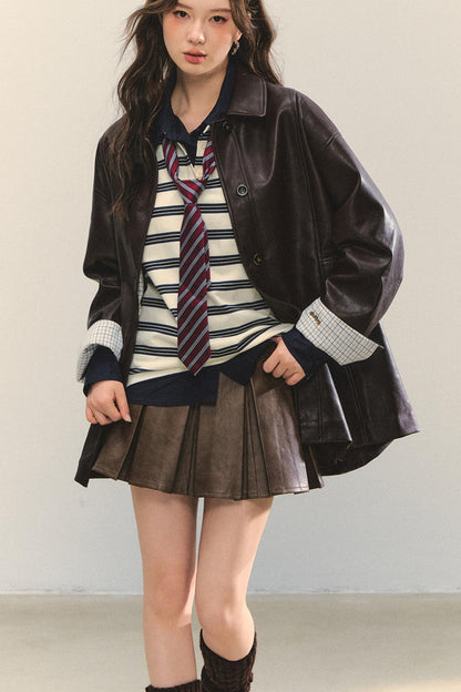 Motorcycle Plaid Leather Jacket