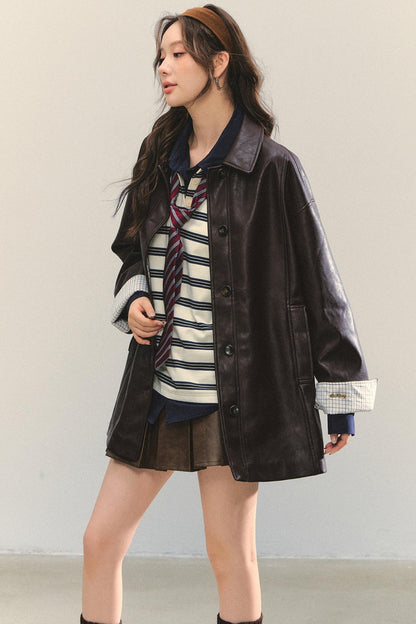 Motorcycle Plaid Leather Jacket