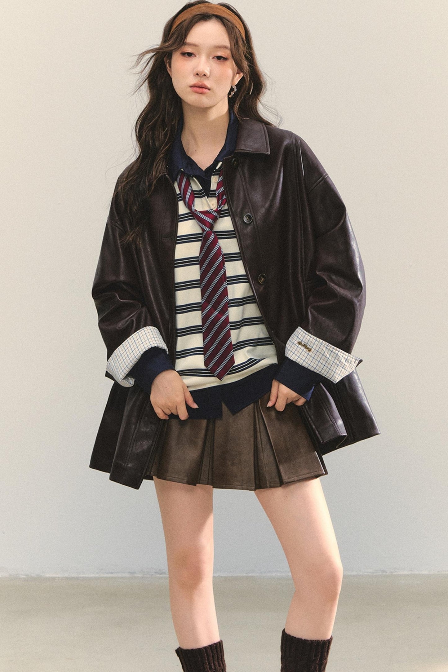 Motorcycle Plaid Leather Jacket