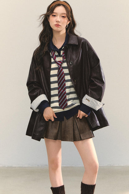 Motorcycle Plaid Leather Jacket