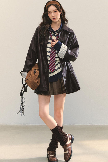 Motorcycle Plaid Leather Jacket