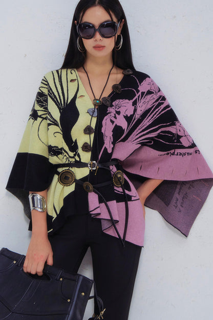 Purple Gold Hand-Painted Knitted Set-Up