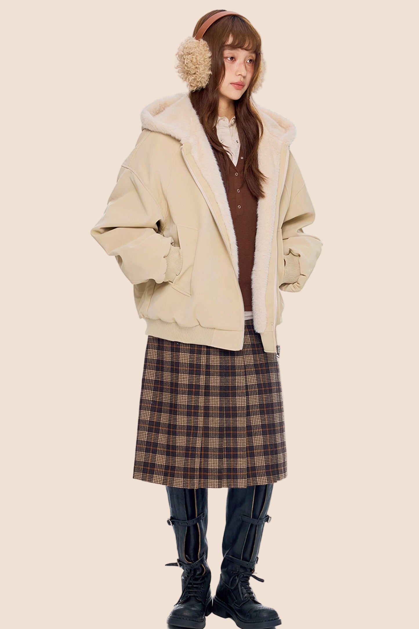 Mountain Carving Fur Collar Jacket