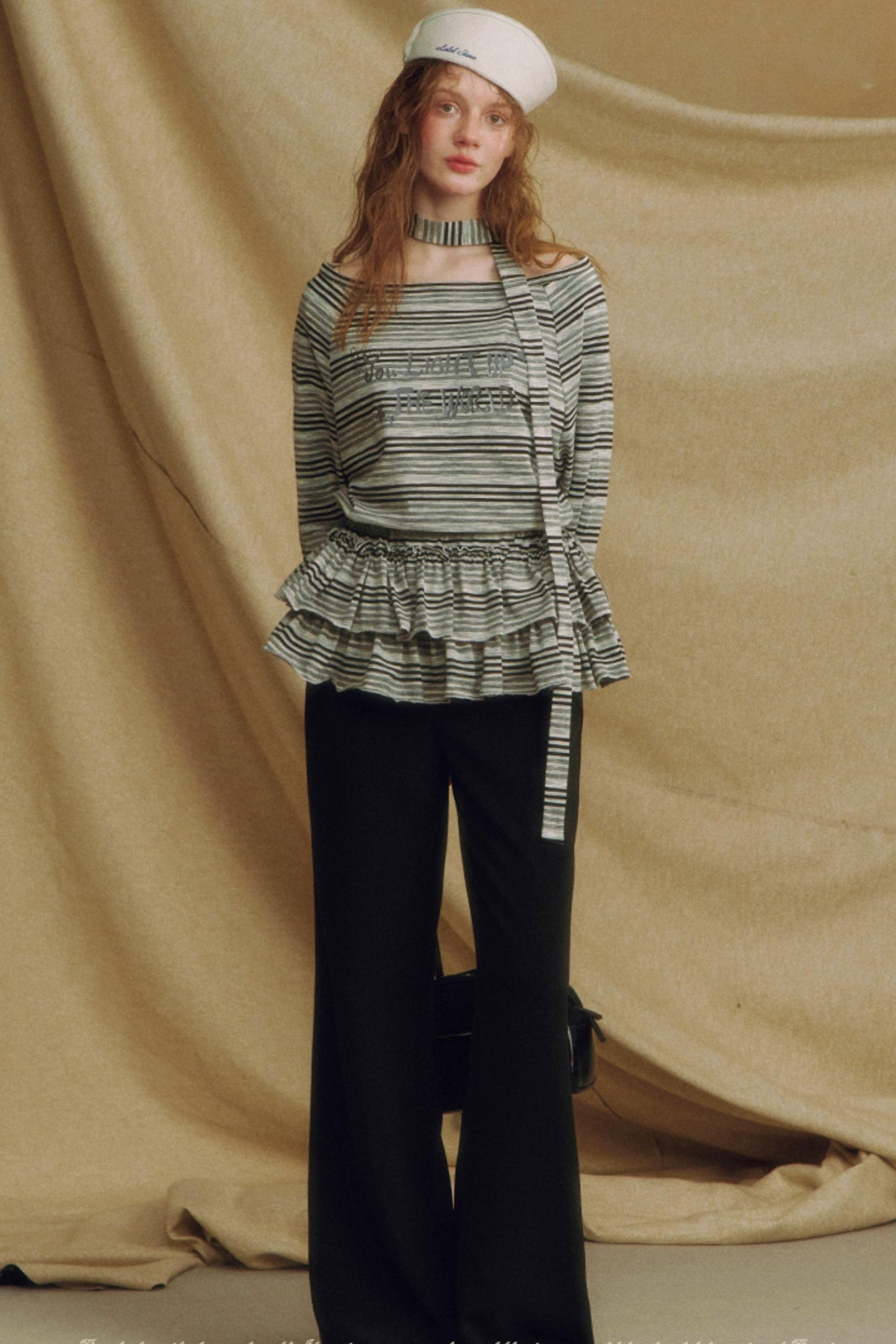 Chic One-Shoulder Striped Lace Top