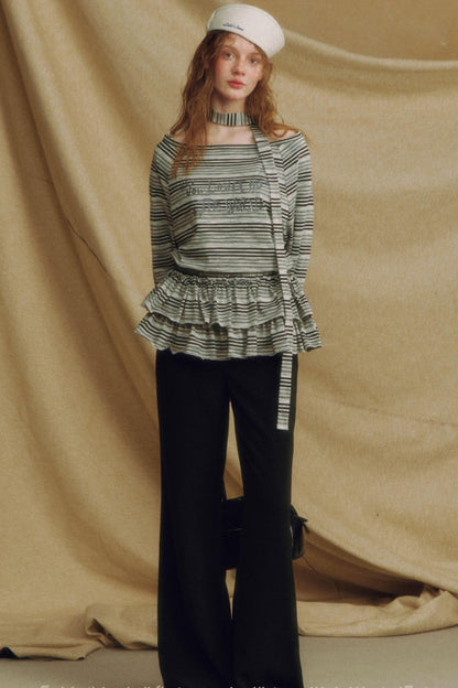 Chic One-Shoulder Striped Lace Top