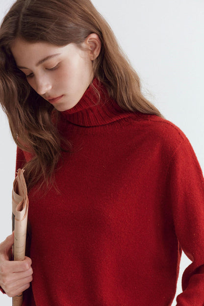 Wool Floral Yarn Turtleneck Sweater