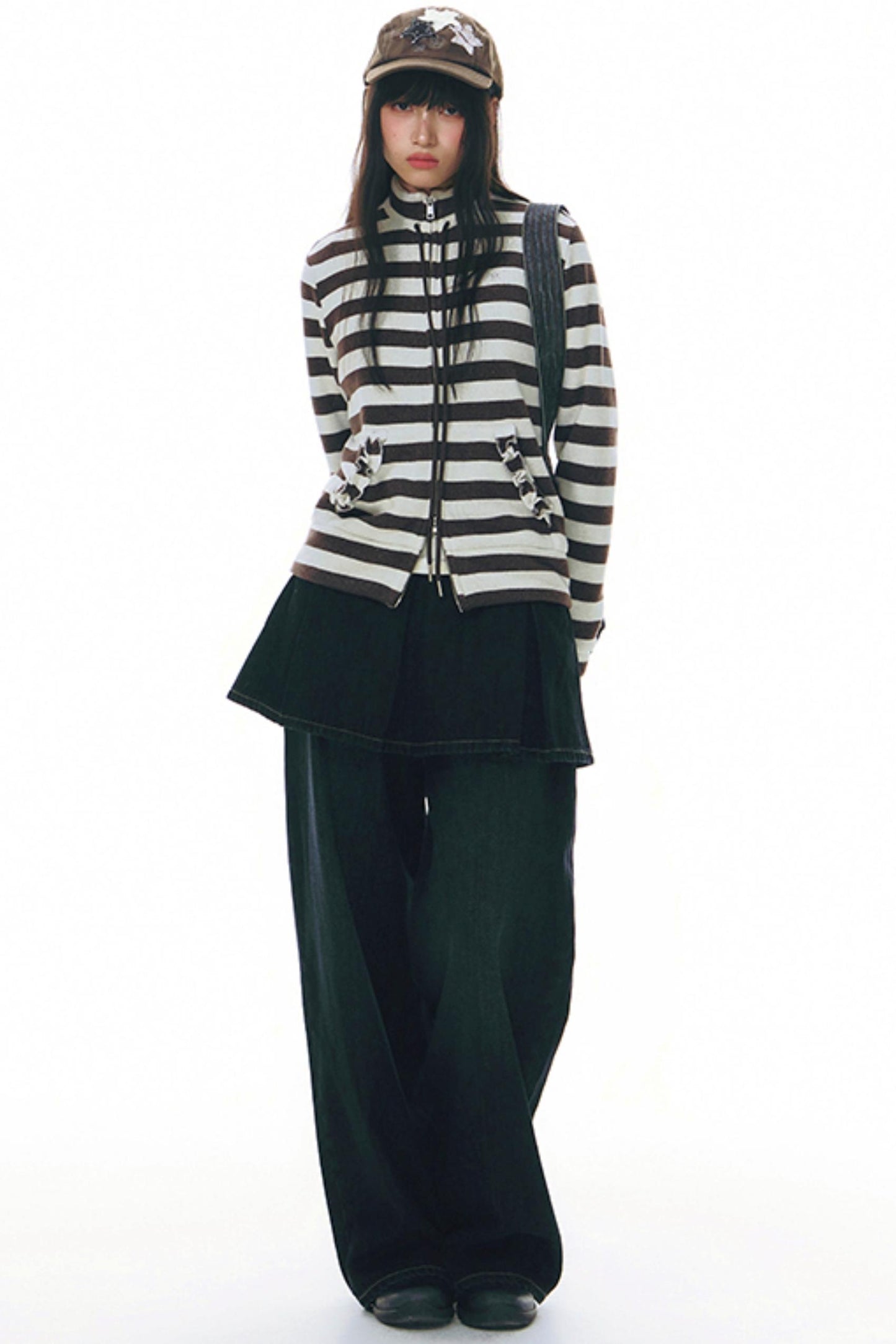 Stand-Up Striped Sweatshirt Jacket Set-Up