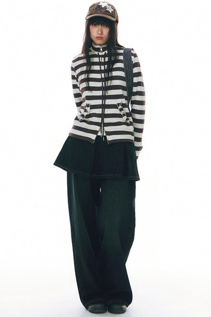 Stand-Up Striped Sweatshirt Jacket Set-Up