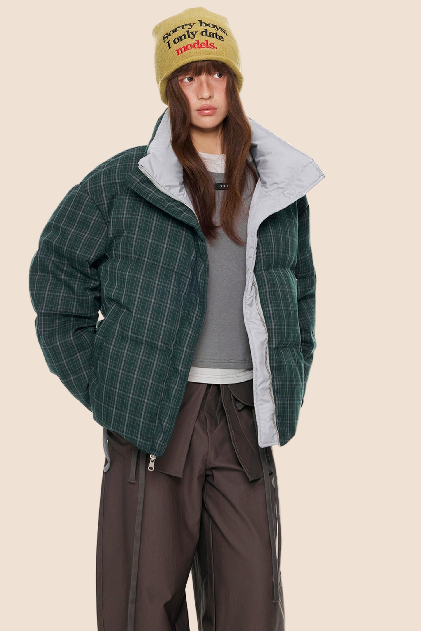 Reversible Plaid Down Jacket