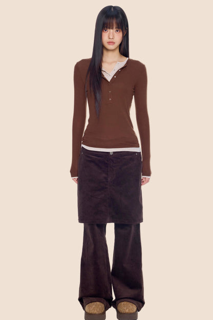 Corduroy Flared Skirt Pants