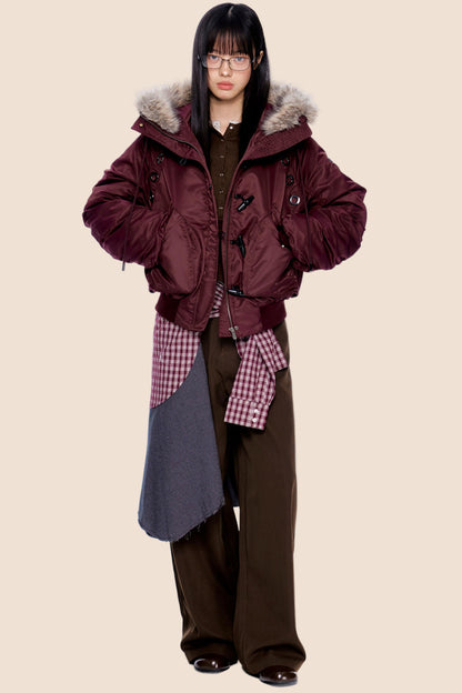 Large Fur Collar Pleated Jacket