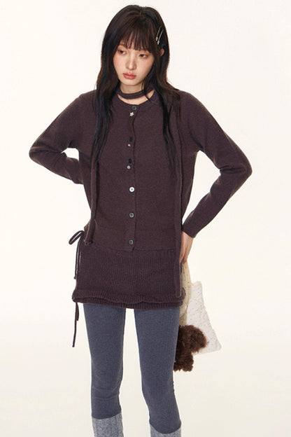 Original Lace-Up Crew Neck Cardigan Set-Up