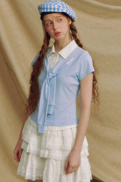 Navy Color Clash Shawl Tee