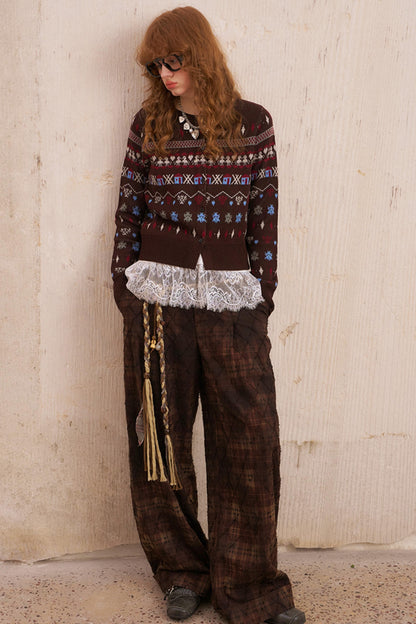 Textured Plaid Boho Slacks