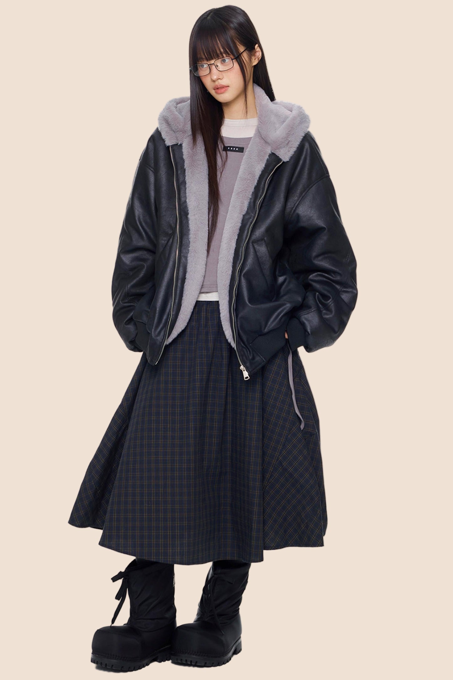 Furry Hooded Leather Jacket