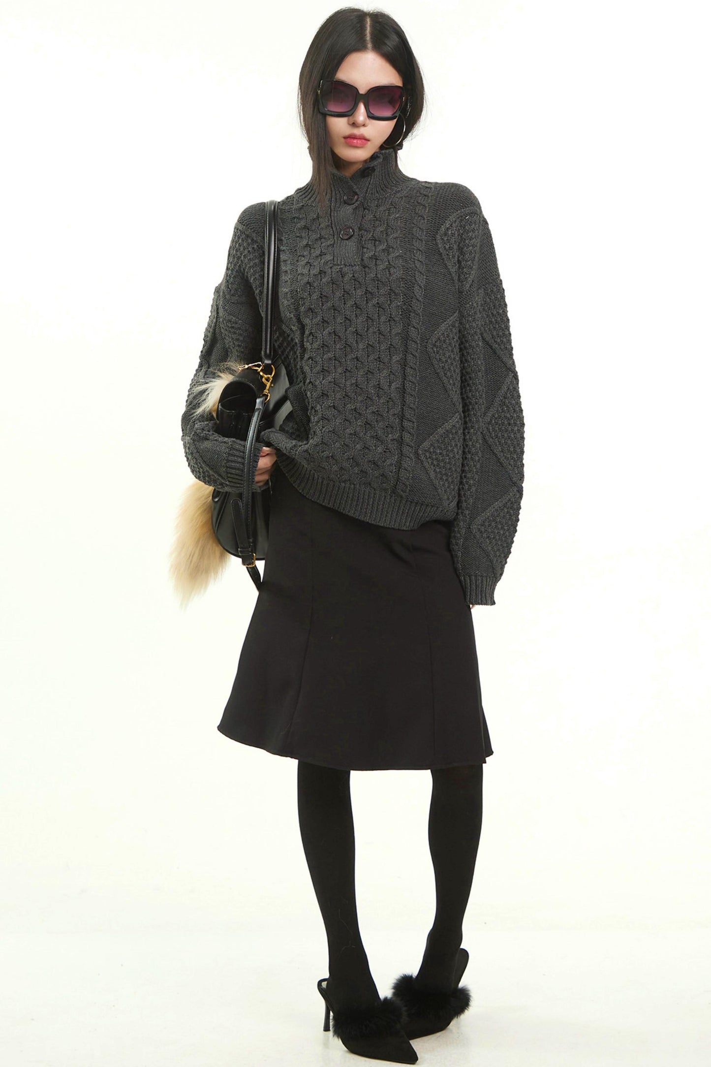 Retro Gray Twist Knitted Sweater