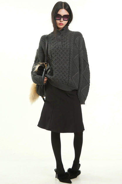 Retro Gray Twist Knitted Sweater