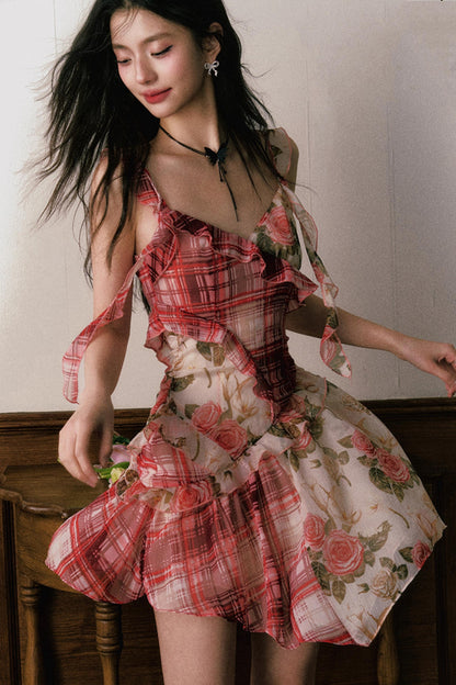 Floral Ruffle Halter Dress