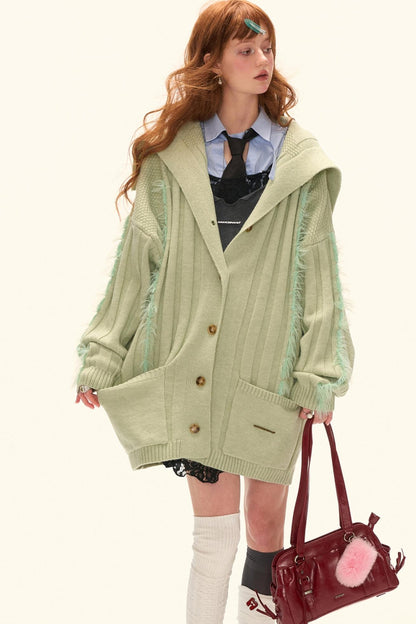 Lapel Knitted Loose Sweater Jacket