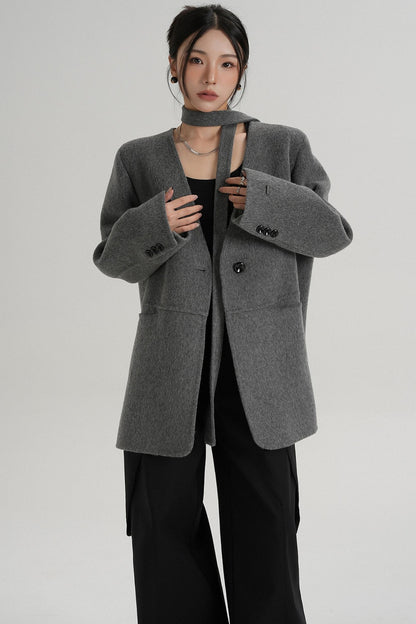 Elegant Mid-Length Wool Suit Coat