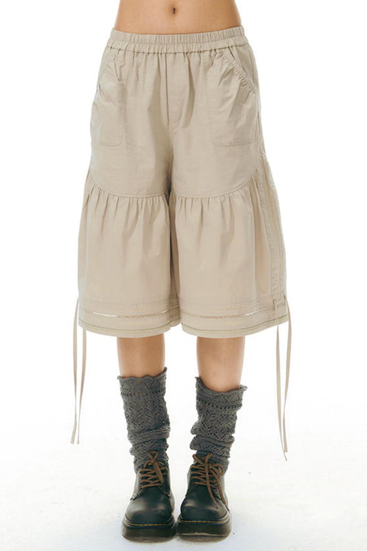 Lace Splicing Wide Leg Cropped Pants