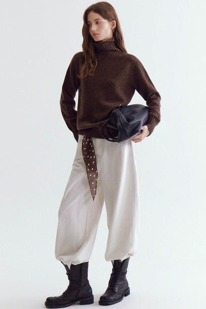 Wool Floral Yarn Turtleneck Sweater