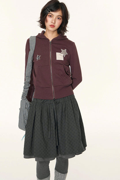 Star Patch Embroidered Hooded Cardigan Set-Up