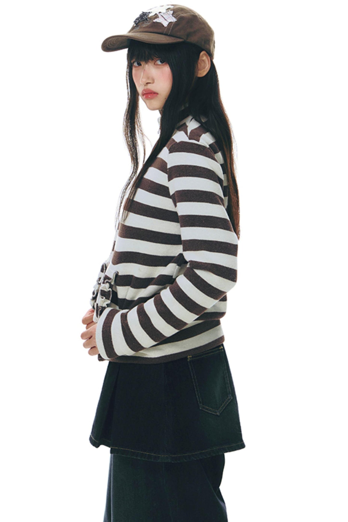 Stand-Up Striped Sweatshirt Jacket Set-Up