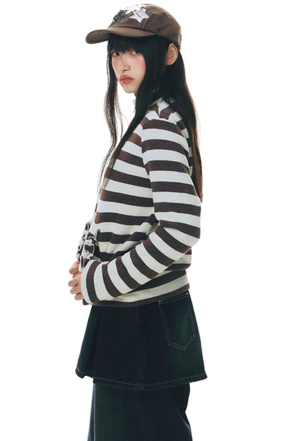 Stand-Up Striped Sweatshirt Jacket Set-Up