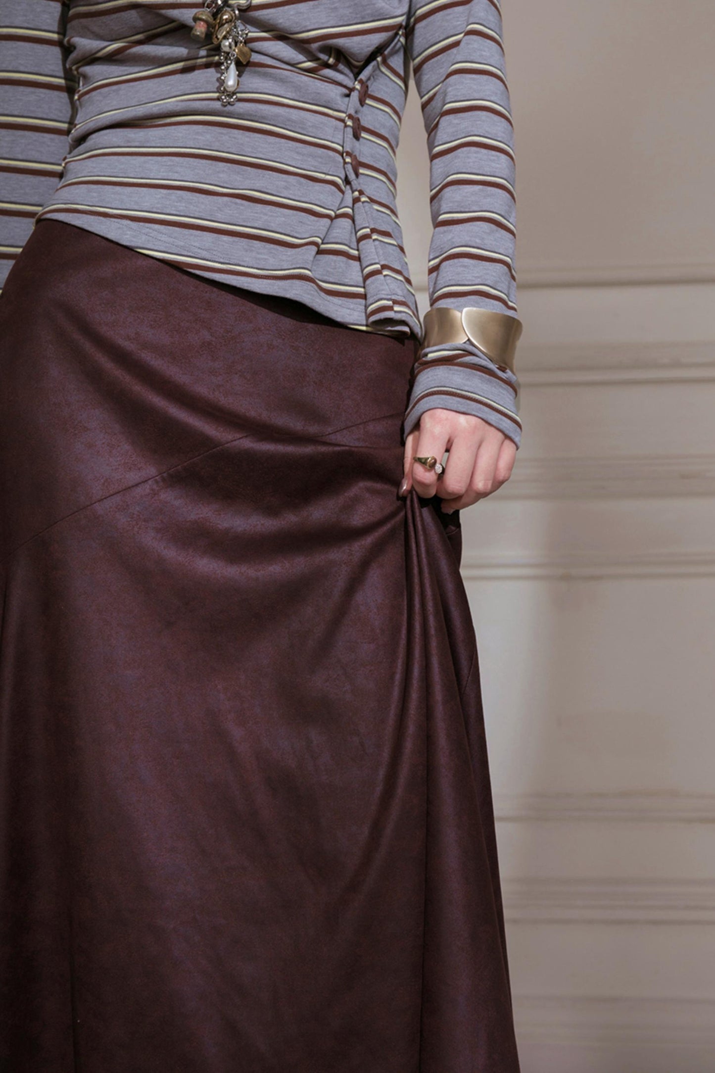 Soft Gray and Yellow Striped Knitted T-Shirt