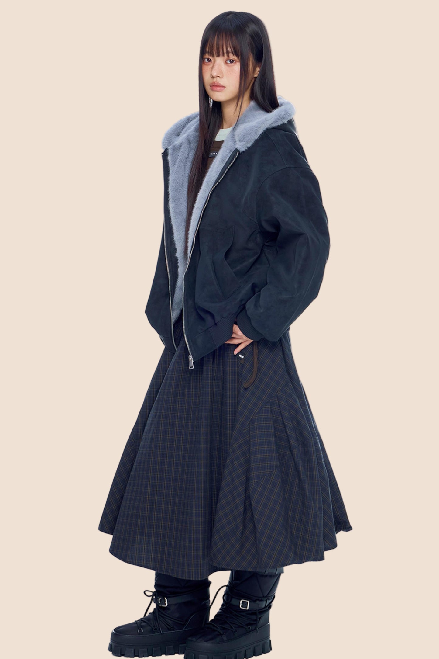 Mountain Carving Fur Collar Jacket