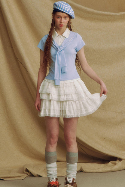 Navy Color Clash Shawl Tee