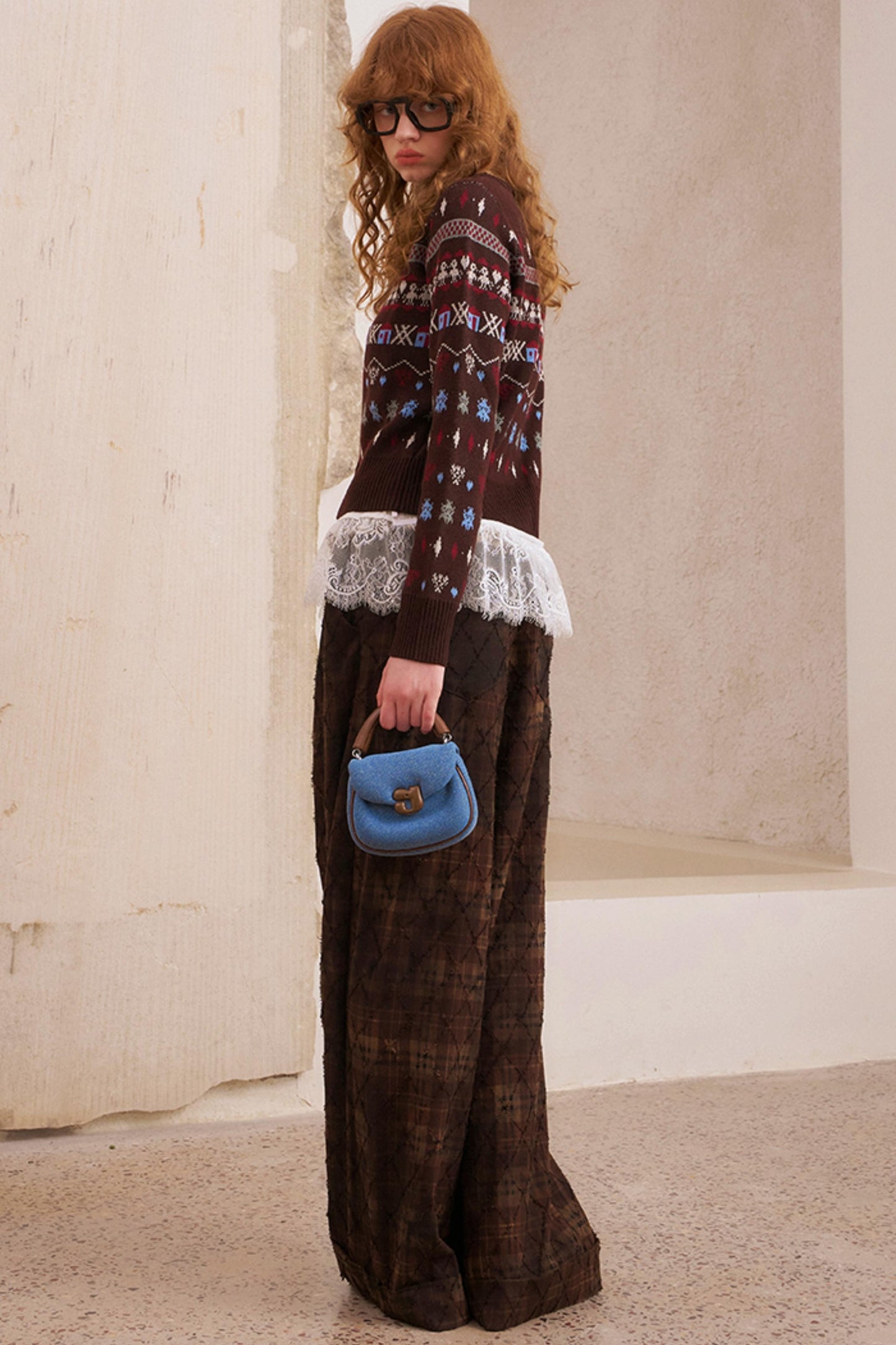 Textured Plaid Boho Slacks