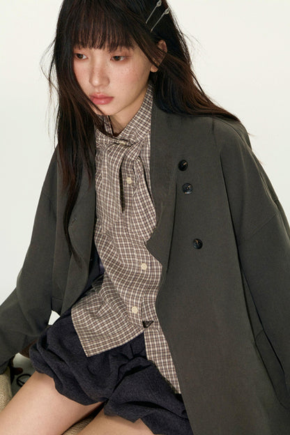 Dual-Purpose Plaid Patchwork Trench Coat