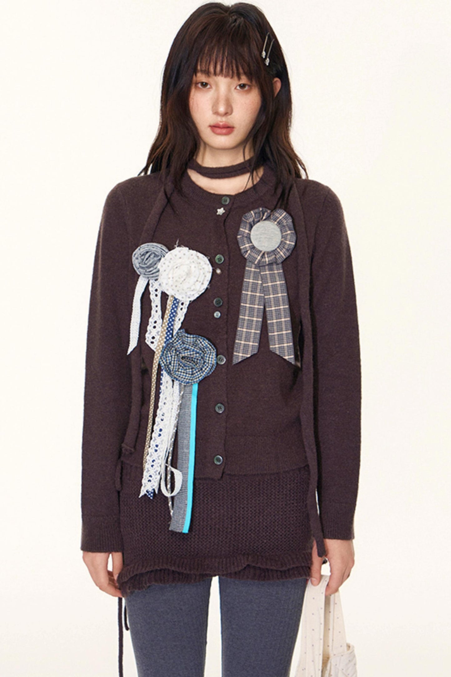 Original Lace-Up Crew Neck Cardigan Set-Up