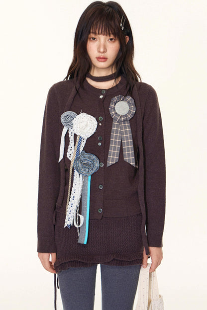 Original Lace-Up Crew Neck Cardigan Set-Up