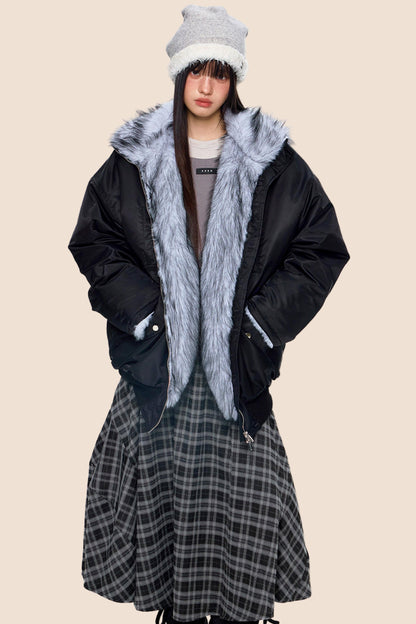 Fur-Trimmed Color-Blocked Cotton Jacket