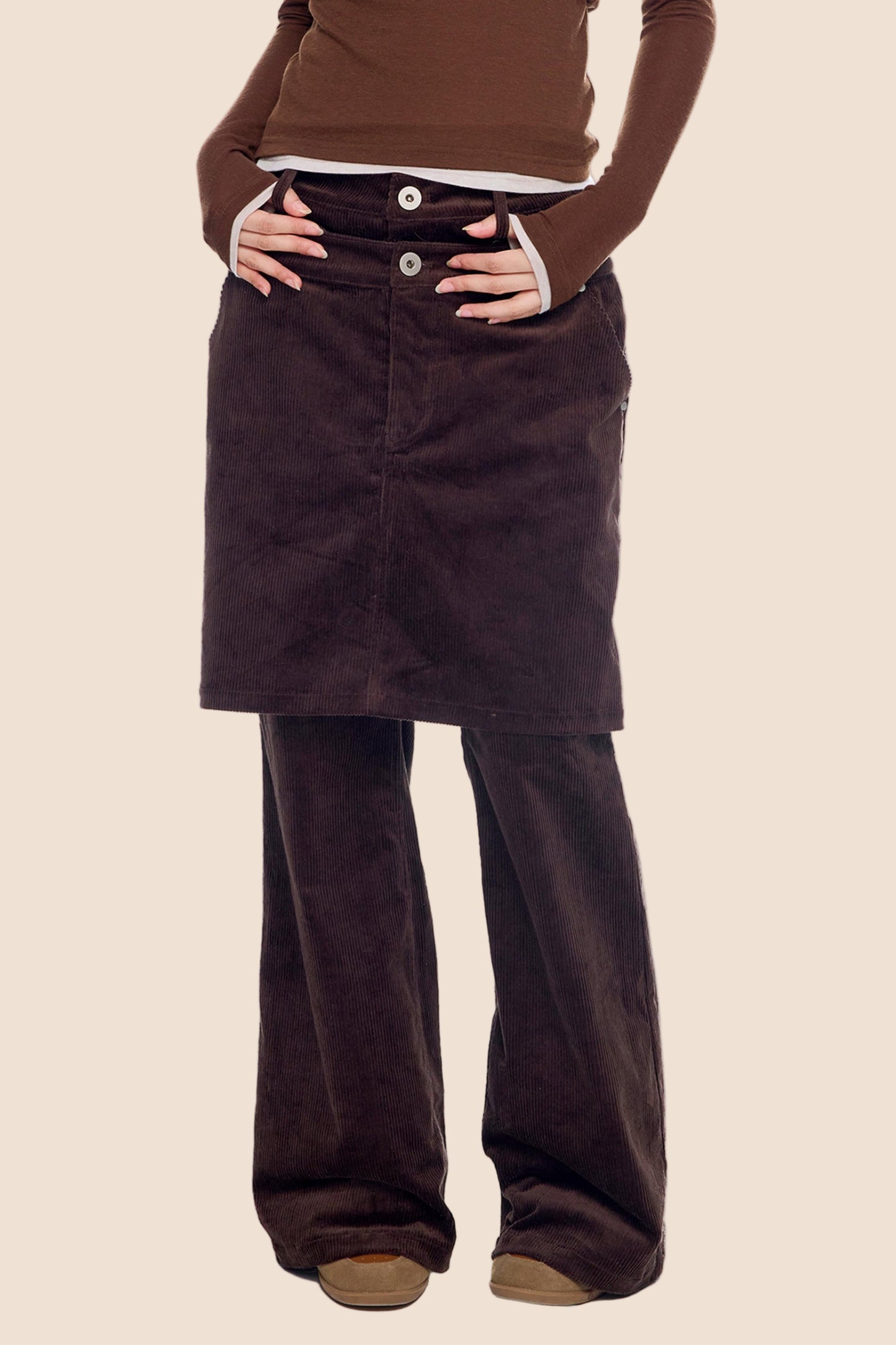 Corduroy Flared Skirt Pants