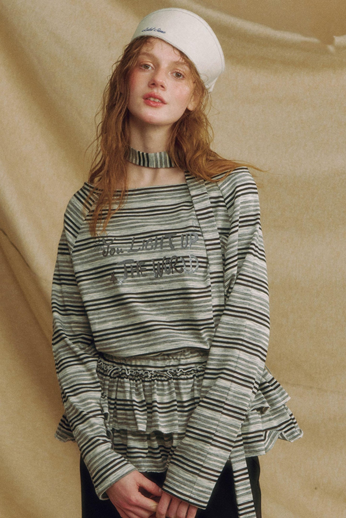 Chic One-Shoulder Striped Lace Top