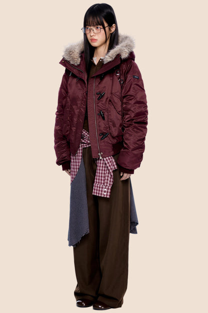 Large Fur Collar Pleated Jacket