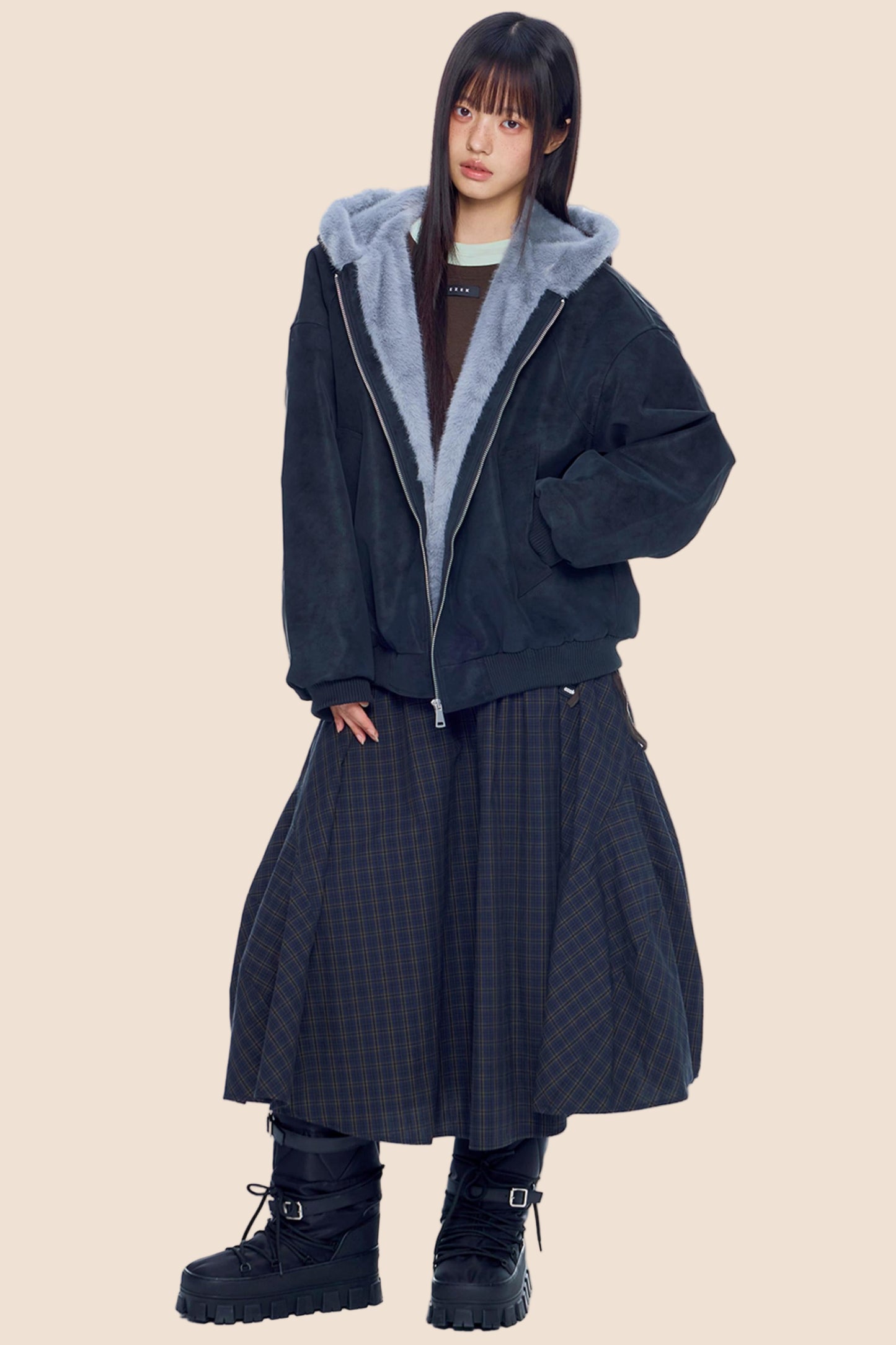 Mountain Carving Fur Collar Jacket