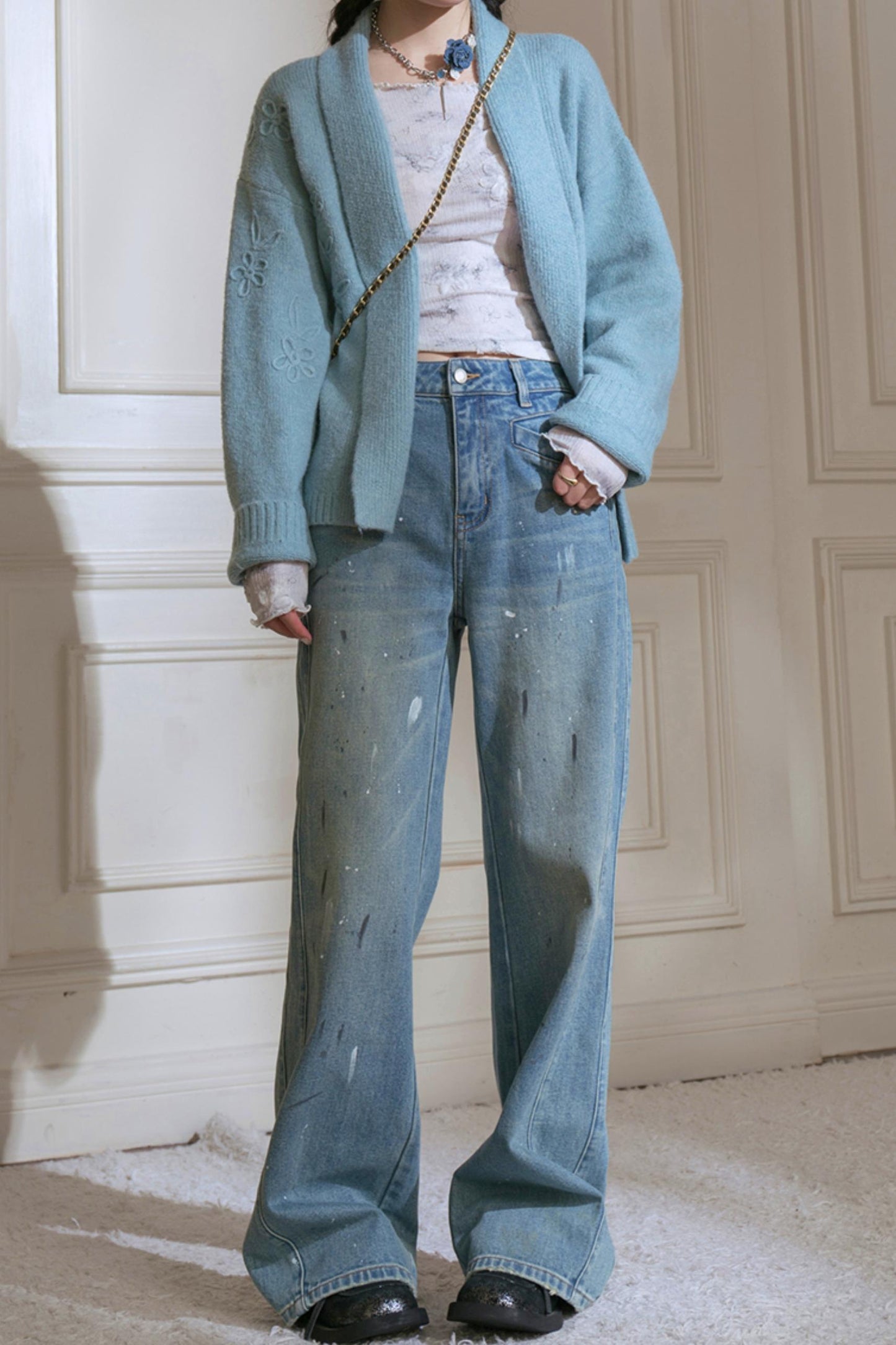 Misty Lake Blue Woolen Sweater Set