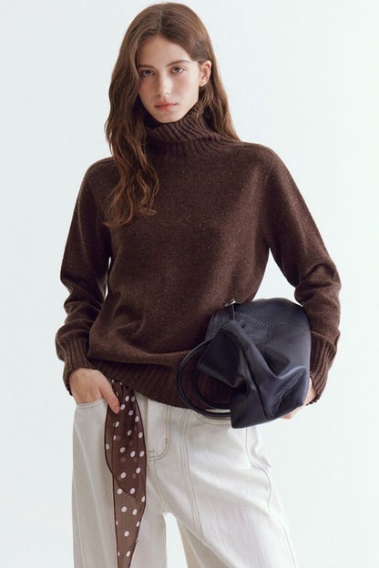 Wool Floral Yarn Turtleneck Sweater