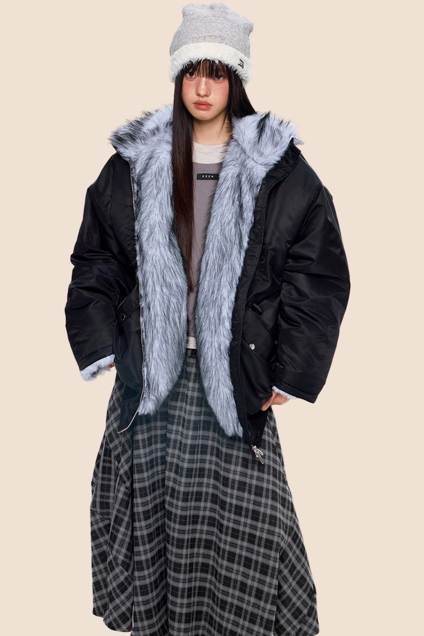 Fur-Trimmed Color-Blocked Cotton Jacket