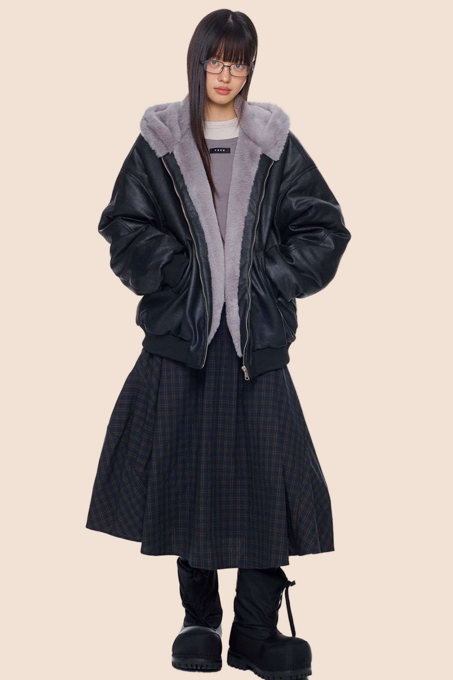 Furry Hooded Leather Jacket