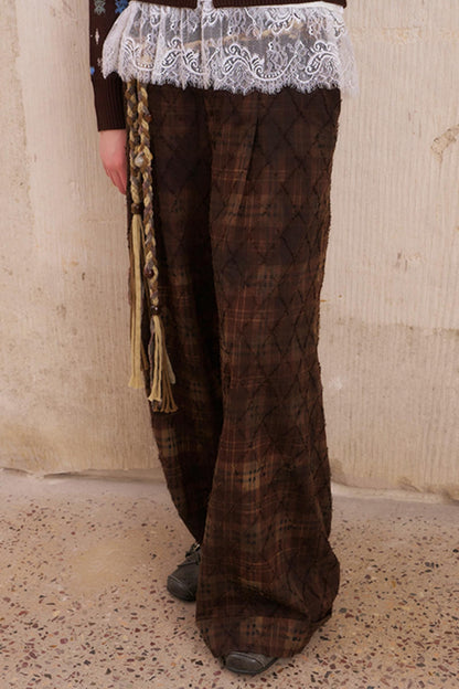 Textured Plaid Boho Slacks