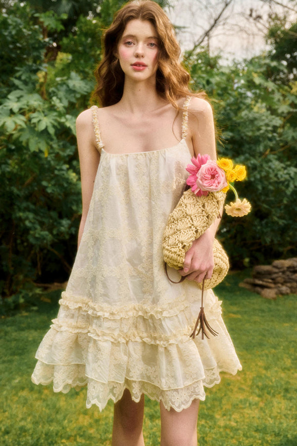 Citrus Pleated Lace Halter Dress