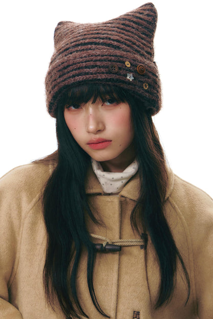 Striped Cat Ear Knit Hat