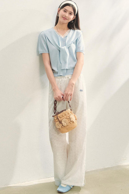 Short-Sleeved Lounge Knit Slacks Set-Up