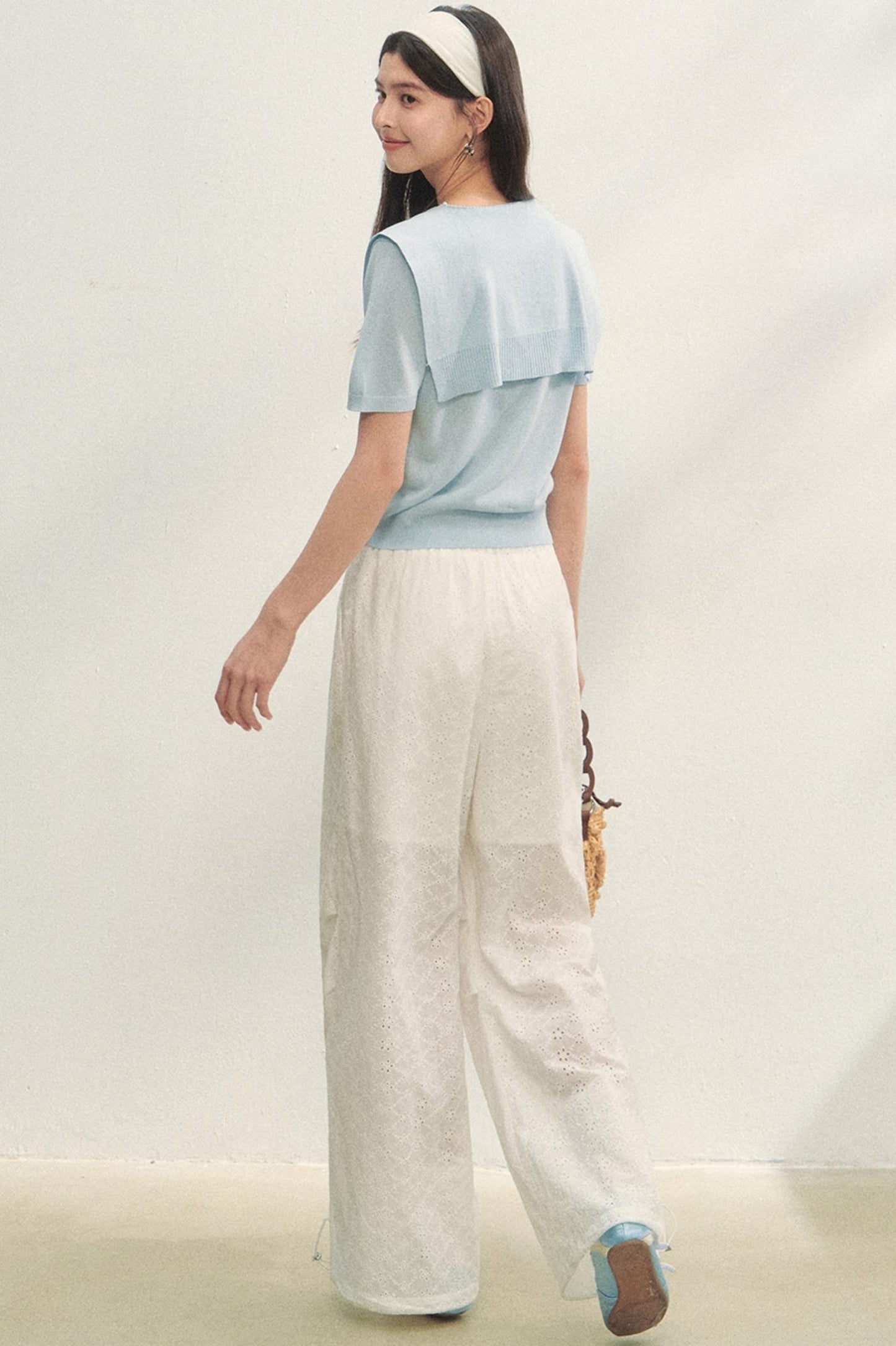 Short-Sleeved Lounge Knit Slacks Set-Up